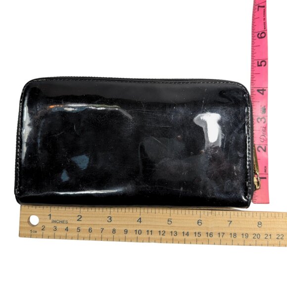 Tory Burch Black Patent Leather Large Zippy Continental Wallet w/Logo - Picture 2 of 10